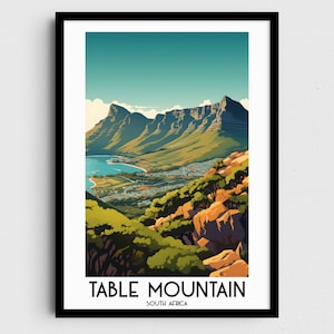 Table Mountain Travel Wall Art, South Africa Painting Gifts, African Home Decor, Digital Prints Posters, Printable Handmade Art, Download