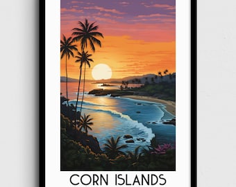 Corn Islands Nicaragua Art Print, Central America Travel Poster (Digital Print)