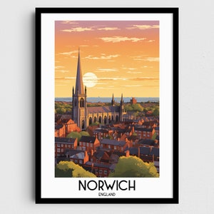 Arte da parete di viaggio a Norwich, regali di pittura in Inghilterra, decorazioni per la casa nel Regno Unito, poster con stampe digitali, arte stampabile fatta a mano, download di tele inglesi