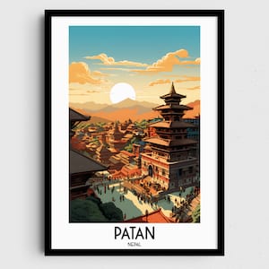 Patan Reise Wand Kunst, Nepal Malerei Geschenke, Asien Wohnkultur, Digitaldrucke Poster, druckbare handgefertigte Kunst, Nepalis Leinwand Download