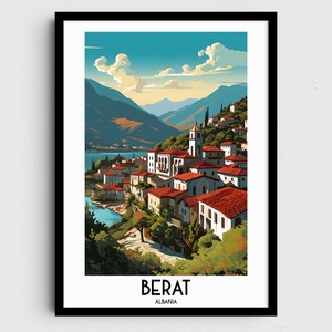 Berat Travel Wall Art, Albania Painting Gifts, Balkans Home Decor, Digital Prints Posters, Printable Handmade Art, Albanian Canvas Download
