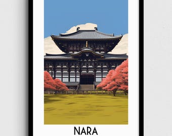 Póster turístico de Nara, Japón, decoración asiática para el hogar (descarga digital)