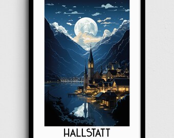 Konsttryck Hallstatt Österrike, Europa-reseaffisch (digital nedladdning)