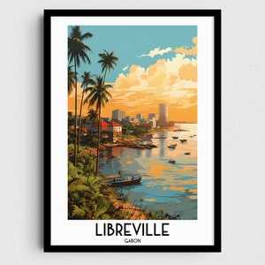 Libreville Travel Wall Art, Regalos de pintura de Gabón, Decoración del hogar de África, Carteles de impresiones digitales, Arte hecho a mano imprimible, Descarga gabonesa