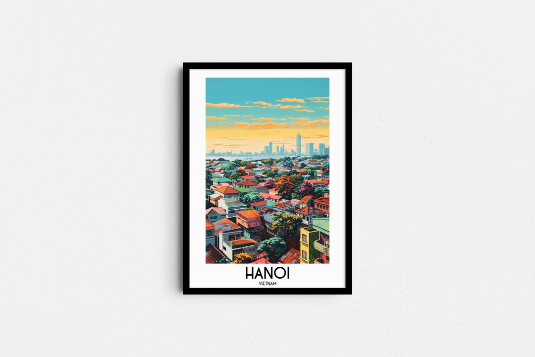 Hanoi Travel Wall Art, Vietnam Painting Gifts, Asia Home Decor, Digital