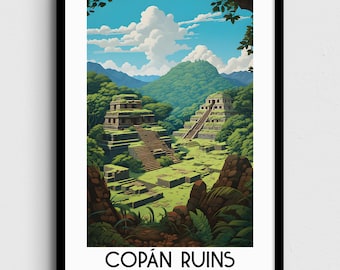 Copán Ruins Print, Honduras Travel Poster, Central America Decor (Digital Download)