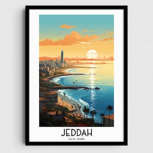 Jeddah Reise Wandkunst, Saudi-Arabien Malerei Geschenke, Naher Osten Wohndekor, Digitaldrucke Poster, druckbare handgefertigte Kunst, Leinwand Download
