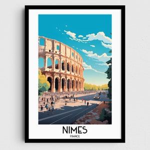 Nîmes Reise-Wandkunst, Frankreich-Malerei-Geschenke, Europa-Wohnkultur, Digitaldruck-Poster, druckbare handgemachte Kunst, französischer Leinwand-Download