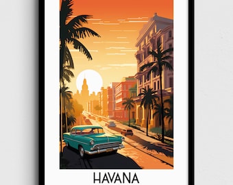 Havana Travel Wall Art, Cuba Painting Gifts, Caribbean Home Decor, Digital Prints Posters, Printable Handmade Art, Artwork Canvas Download