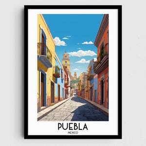 Puebla Travel Wall Art, Mexico Painting Gifts, North America Home Decor, Digital Prints Posters, Printable Handmade Art, Canvas Download