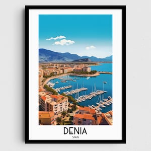 Arte de pared de viaje de Denia, Regalos de pintura de España, Decoración del hogar de Europa, Pósteres de impresiones digitales, Arte hecho a mano imprimible, Descarga de lienzo español