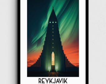 Reykjavík Iceland Print, Hallgrímskirkja Church, Nordic Home Decor (Digital Download)
