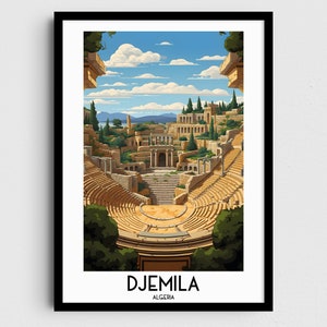 Djémila 旅行ウォールアート、アルジェリア絵画ギフト、アフリカホームデコレーション、デジタルプリントポスター、印刷可能な手作りアート、アルジェリアキャンバスダウンロード