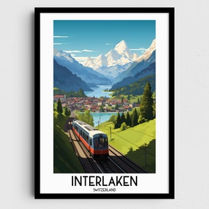 Interlaken Travel Wall Art, Switzerland Painting Gifts, Europe Home Decor, Digital Prints Posters, Printable Handmade Art, Swiss Download