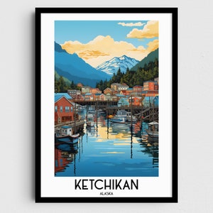 Ketchikan Travel Wall Art, Alaska Painting Gifts, USA Home Decor, Digital Prints Posters, Printable Handmade Art, American Canvas Download