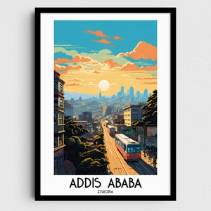 Addis Abeba Travel Wall Art, Regalos de pintura de Etiopía, Decoración del hogar de África, Carteles de impresiones digitales, Arte hecho a mano imprimible, Descarga de lienzo