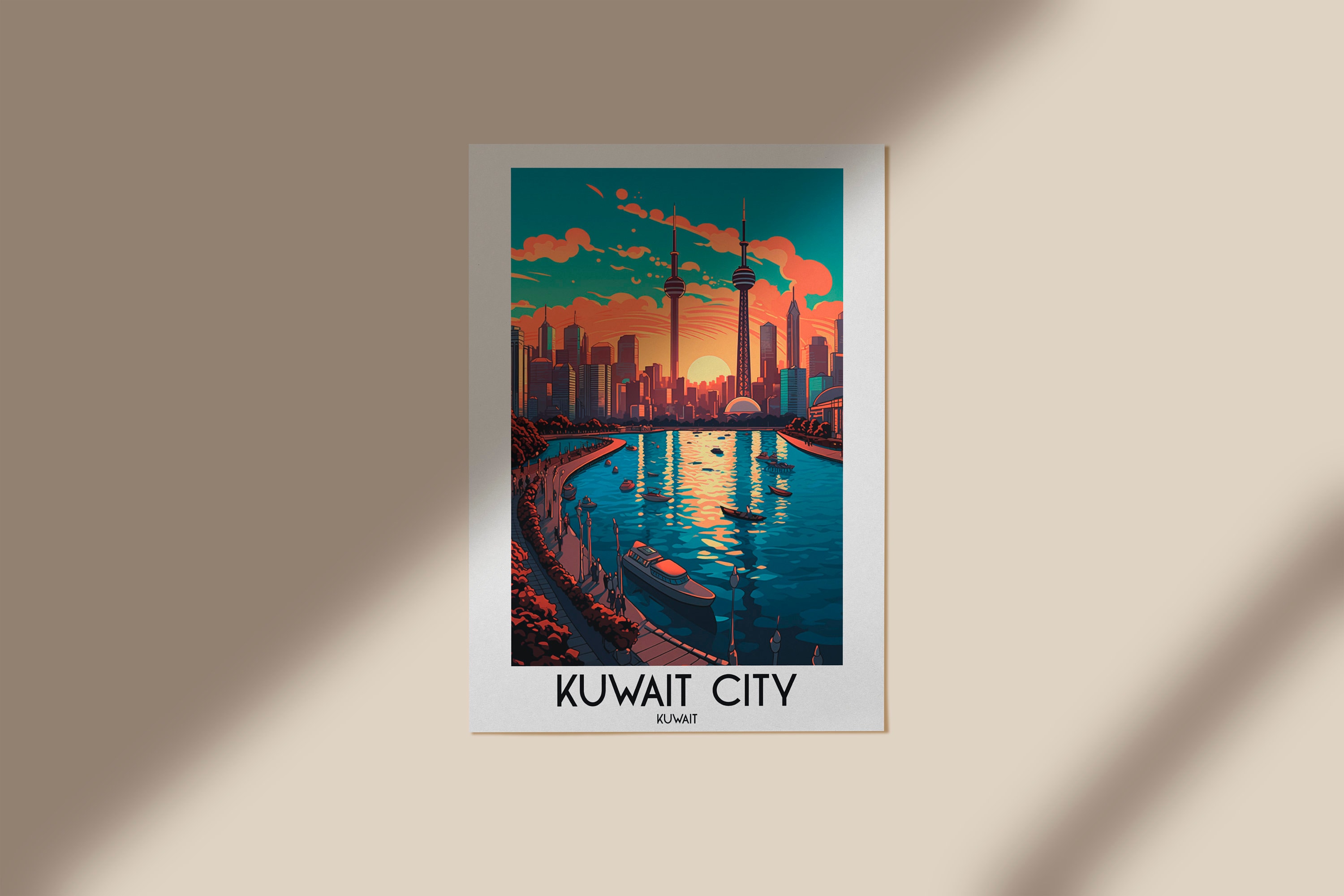 Kuwait City Travel Wall Art, Middle East Painting Gifts, Kuwaiti Home