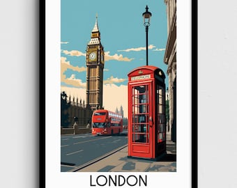 Póster turístico de Londres, lámina artística de Inglaterra (descarga digital)