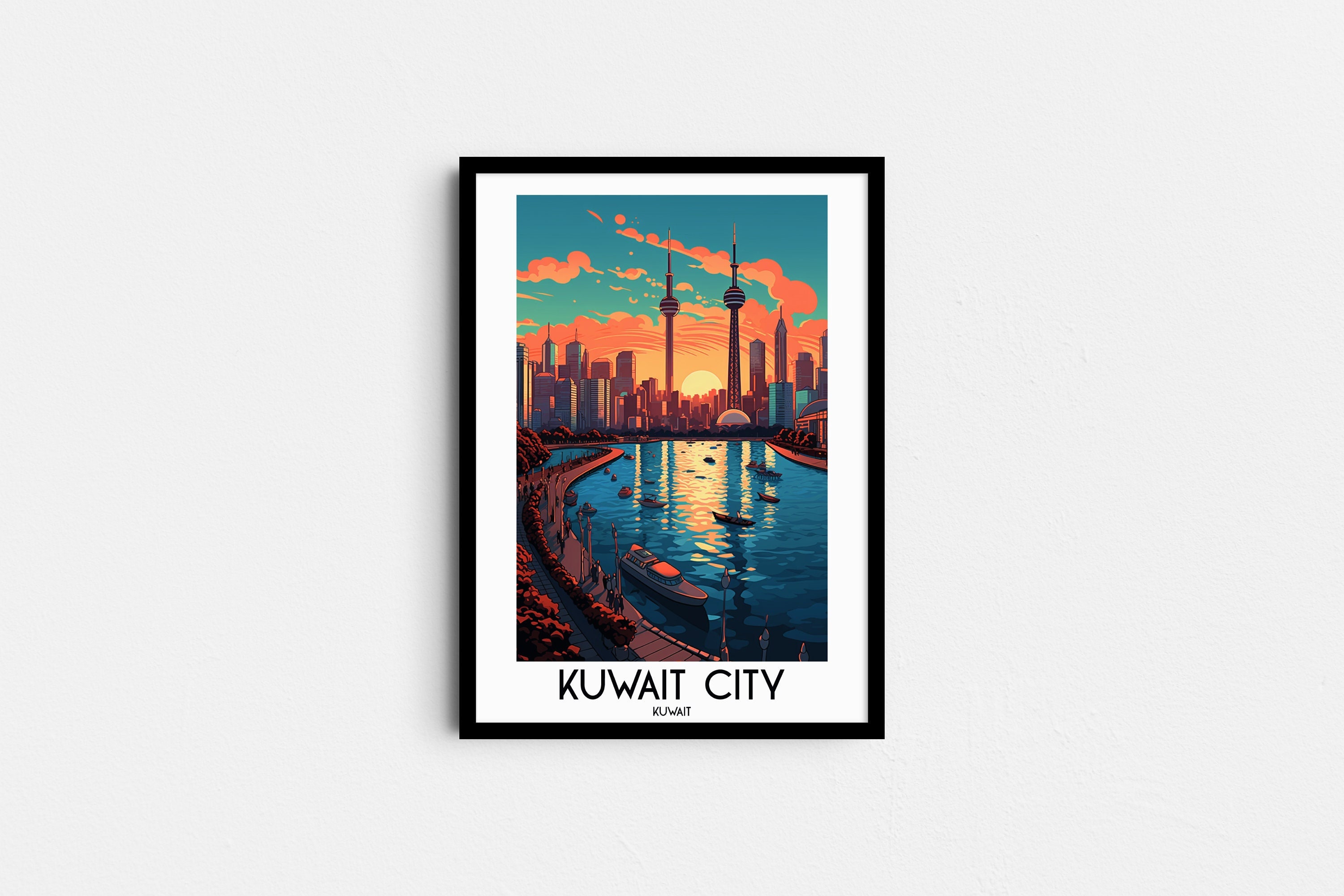 Kuwait City Travel Wall Art, Middle East Painting Gifts, Kuwaiti Home