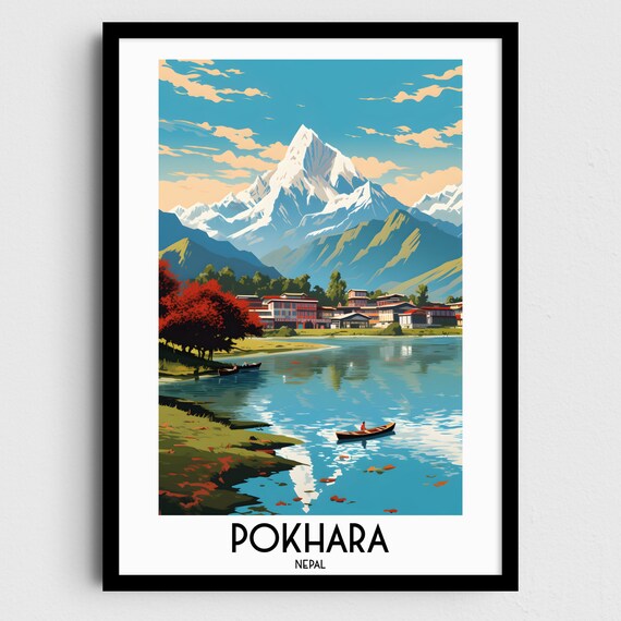 Pokhara Nepal Travel Poster, Asia Home Decor (Digital Download)