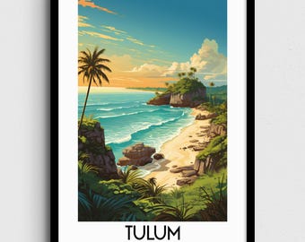 Tulum Mexico Travel Poster, Coastal Art Print (Digital Download)