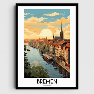 Bremen Travel Wall Art, Alemania pintura regalos, decoración del hogar de Europa, carteles de impresiones digitales, arte hecho a mano imprimible, descarga de lienzo alemán