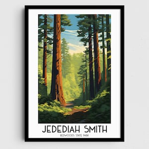Jedediah Smith Redwoods State Park Travel Wall Art, Regalos de pintura de California, Decoración del hogar de EE. UU., Impresiones digitales de carteles, Imprimible hecho a mano
