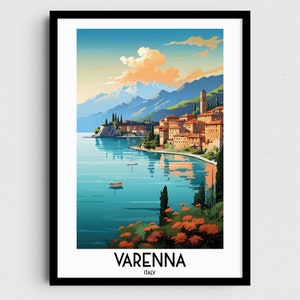 Varenna Travel Wall Art, Regali di pittura in Italia, Decorazioni per la casa in Europa, Poster con stampe digitali, Arte stampabile fatta a mano, Download di tele italiane