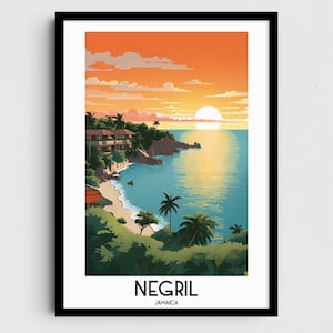 Negril Travel Wall Art, Jamaica Painting Gifts, Caribe Home Decor, Digital Prints Posters, Printable Handmade Art, Jamaican