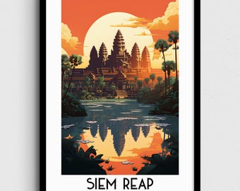Siem Reap Travel Poster, Cambodia Art Print (Digital Download)