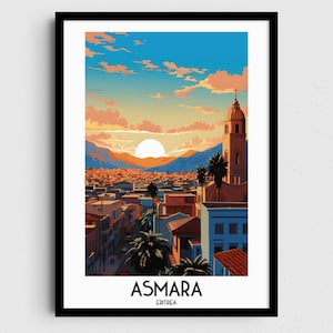 Art mural de voyage à Asmara, cadeaux de peinture en Érythrée, décoration d'intérieur en Afrique, impressions numériques affiches, art imprimable fait main, toile érythréenne à télécharger