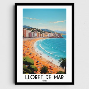 Art mural de voyage Lloret de Mar, cadeaux de peinture en Espagne, décoration d'intérieur en Europe, impressions numériques affiches, art imprimable fait main, toile à télécharger