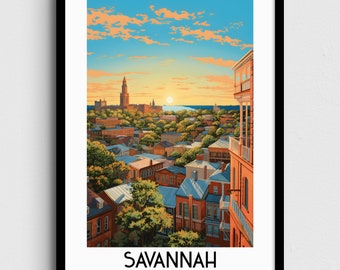 Konsttryck av Savannah, Georgia, USA-reseaffisch (digital nedladdning)