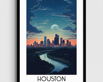 Houston Skyline Art Print, USA Travel Poster (Digital Download)