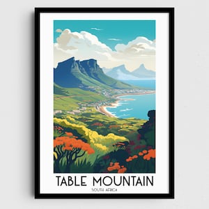 Table Mountain Travel Wall Art, South Africa Painting Gifts, African Home Decor, Digital Prints Posters, Printable Handmade Art, Canvas