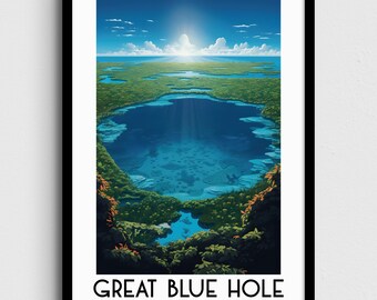 Great Blue Hole Travel Wall Art, Belize Painting Gifts, Caribbean Home Decor, Digital Prints Poster, Printable Handmade Art, Canvas Download
