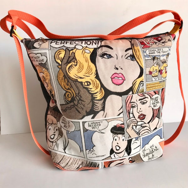 Borsa zaino fatto a mano, zaino antifurto, borsa zaino fumetto, regalo per lei, borsa convertibile in zaino, borsa, zaino, borsa estiva