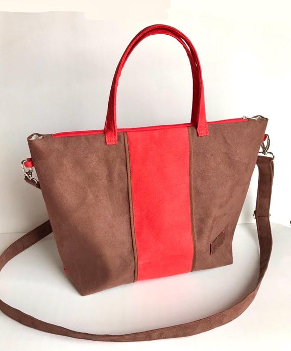 3-in-1-Tasche aus weichem braunrotem Wildleder, umwandelbar in