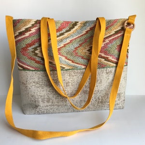 Handgemachte gemusterte Stoff-Umhängetasche, alltagstaugliche Umhängetasche mit langen Henkeln, bunte Sommer-Shopper-Tasche, Boho-Tasche