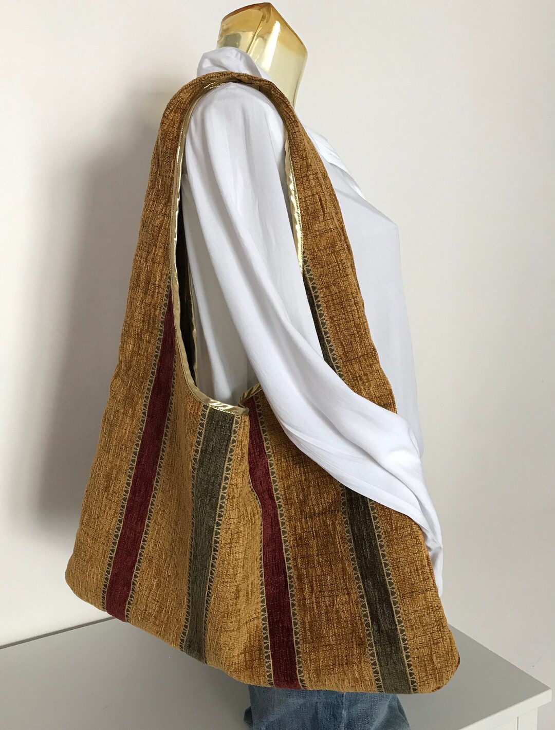 Handmade Hobo Bag, Carryall Bag, Recycled Upholstery Fabric Bag, Large