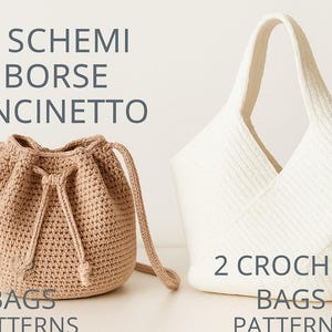 Set 2 PDF schemi borse all'uncinetto borsa a secchiello + borsa tote shopping diy crochet pattern in ITALIANO/INGLESE, borsa mare spiaggia