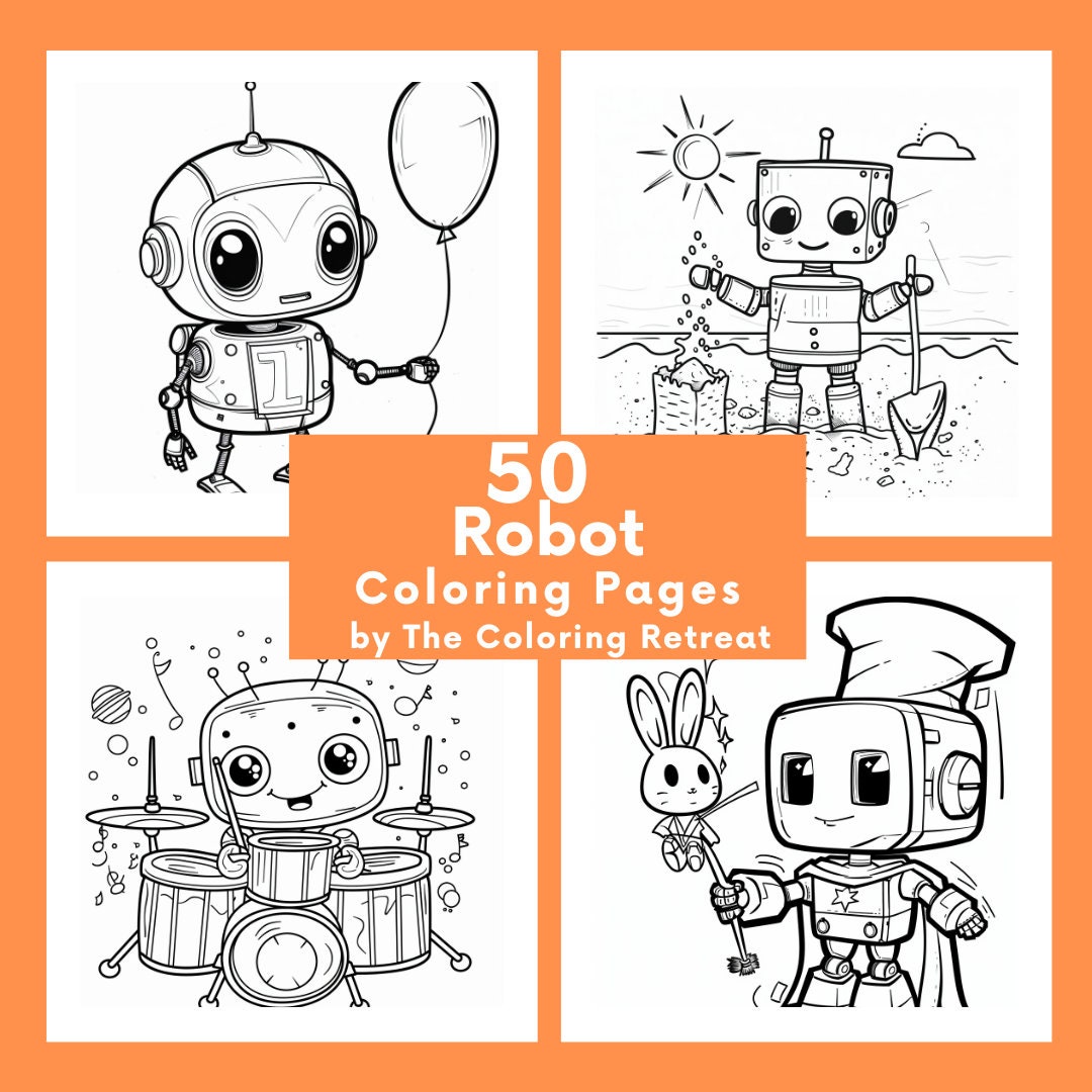 Cute Robot Coloring Pages | Digital Download | Printable | Kids ...