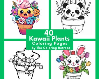 Kawaii Plants Coloring Pages | Digital Download | Printable | Kids Activities |