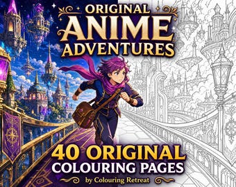 Anime-målarbilder för tonåringar | 40 originella karaktärsäventyr | Utskrivbar PDF och transparent PNG-nedladdning