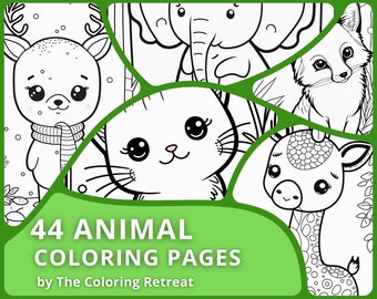 44 Páginas para colorear de animales / Descarga digital / Imprimible / Actividades para niños /