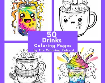 Kawaii Drinks Coloring Pages | Digital Download | Printable | Kids Activities |