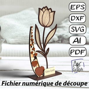 Décoration cadeau fleur Tulipe, Fichier numérique pour découpe laser, Svg dxf AI Eps pour Glowforge gravé au laser, Xtool, découpe laser.