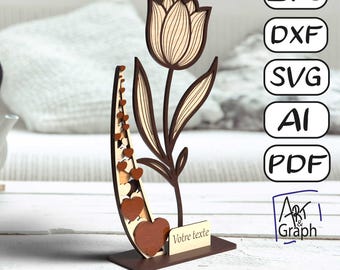 Tulip flower gift decoration, Digital file for laser cutting, Svg dxf AI Eps for Glowforge laser engraved, Xtool, laser cutting.