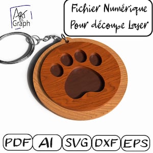 Porte clés patte de chat Fichier numérique pour découpe laser, Svg dxf AI Eps pour Glowforge gravé au laser.