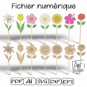 Décoration cadeau fleurs, Fichier numérique pour découpe laser, Svg dxf AI Eps pour Glowforge gravé au laser, Xtool, découpe laser.